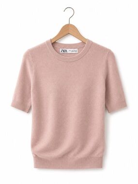 Zara Blush Pink Short-Sleeve Crewneck Sweater
